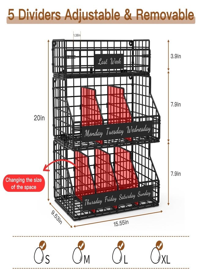 FAMIDGE Egg Holder Countertop with 5 Dividers & Labels, 3 Tier Stackable Chicken Egg Holder Baskets for Gathering Fresh Eggs, Egg Organizer for Egg Storage, Wall-Mounted, Black - Image 4